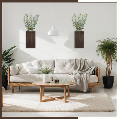 Vesici 2 Pack Wood Wall Planter Vase with Artificial Plants Indoor Plants Holder Pocket Farmhouse Wooden Vases Wall Flower Hanging Plant Decor for Bedroom Kitchen Office Home(Eucalyptus,Wood)