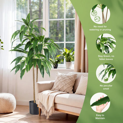 DUMOS 51in Artificial Dracaena Tree, Tall Fake Faux Plants Indoor with Lifelike Leaves Black Planter Pot, Artificial Silk Tree Maintenance Free for Home Office, House, Living Room, Porch Decor