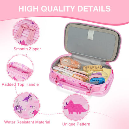 VASCHY Pencil Case for Girls, Aesthetic Kawaii Large Pencil Pouch Stationary Pencil Bag/Box for Preppy Kids, Pen Organizer Holder School Supply Pink Dinos
