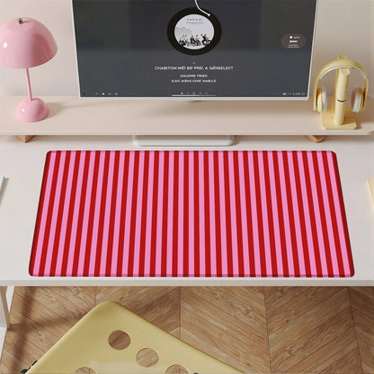 ohisxiacy Pink Red Striped Desk Mat Cute Pastel XXL Large Gaming Mouse Pad Desk Pad Kawaii Aesthetic Cozy Keyboard Laptop Computer Mat Home Office Decor for Women