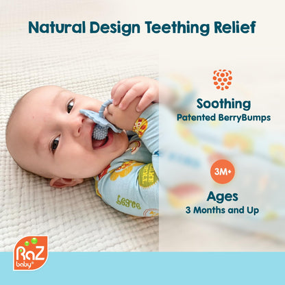 RaZbaby RaZberry Silicone Baby Teether Toy - Berrybumps Soothe Babies Sore Gums - Infant Teething Toy - Hands Free Design - BPA Free - Easy-to-Hold Design - Teething Relief Pacifier - Fruit Shape/Red