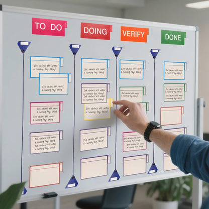 Scrum Board Tool Kit Magnetic Kanban Board, Office Task Management System with to Do, Doing, Verify, Done Columns, 4-Column Workflow Board for Project Planning