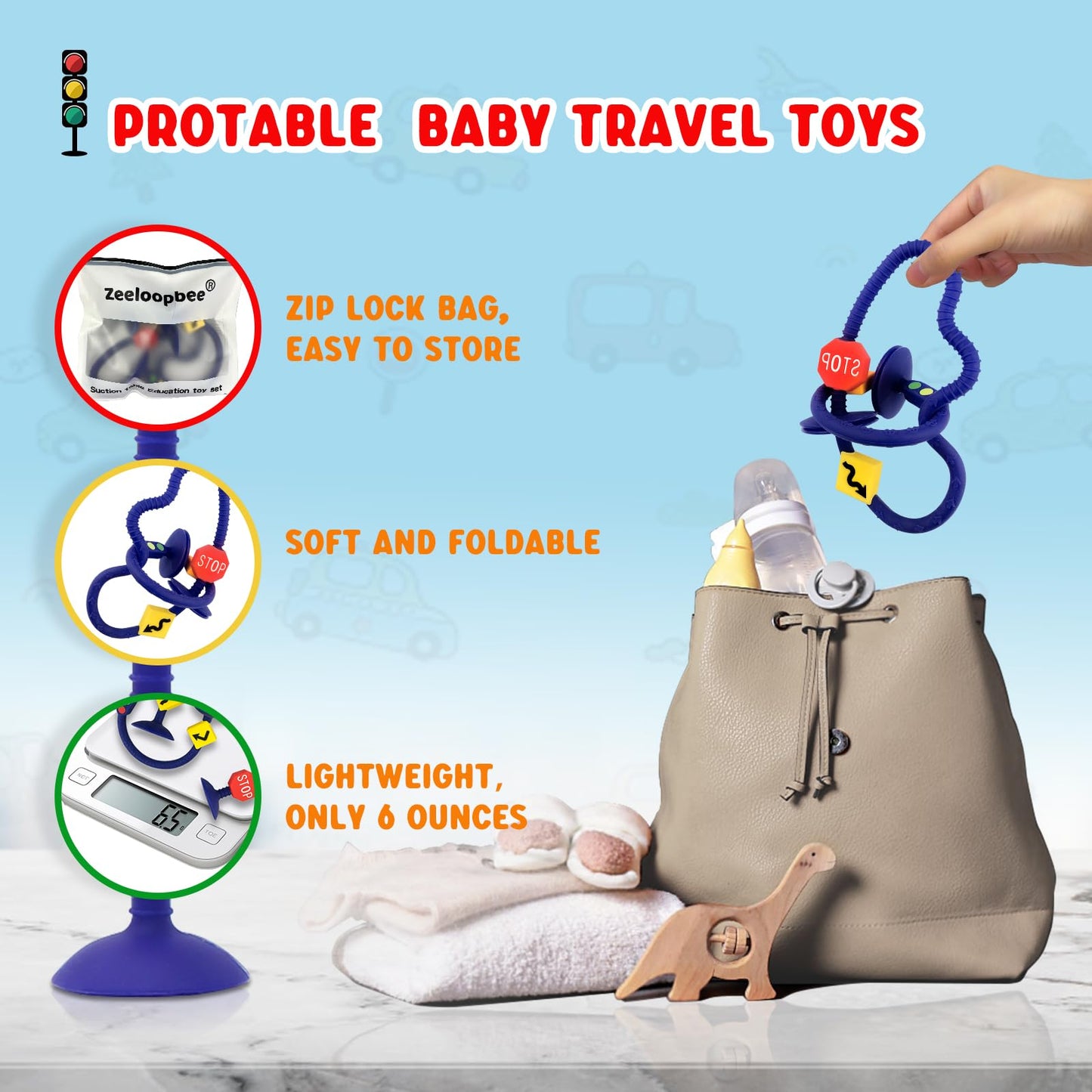 zeeloopbee High Chair Suction Toys for Babies 6-12 Months, Suction Cup Toy for Toddlers 1-3, Baby Sensory Montessori Chew Toy for Babies 0-6 Month, Silicone Baby Teething Toys for 12-18 Months