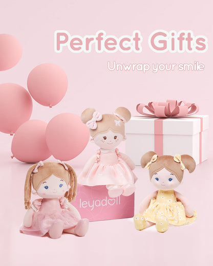 LeyaDoll Soft Baby Doll Toys (12''), My First Baby Rag Doll for 1 Year-Old Girl Birthday Gift, Christmas Plush Toys Gift for Toddler Kids Infants-Halloween Special-Princess Coral-Light-Pink