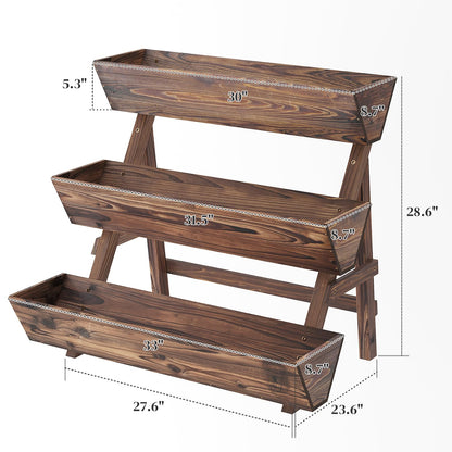 PULIJIAJU 3-Tier Wooden Vertical Raised Garden Bed with Legs, Tiered Planter Box, Vertical Garden Planter,Wood Plant Stand Wood Flower Rack for Patio, Balcony, Freestanding. (Carbonized-Large)
