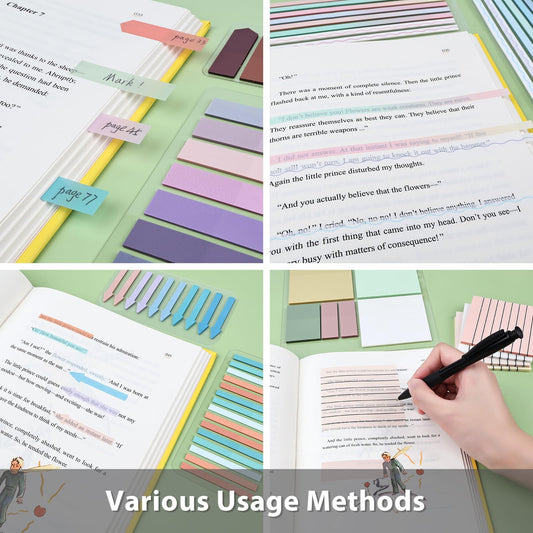 Valtiner 1920 Sheets Transparent Sticky Notes, Clear Tabs Long Highlighter Strips Page Markers for Books, Writable Annotation Index Flags Tapes for School Office Supplies (Multicolor Lined Set)