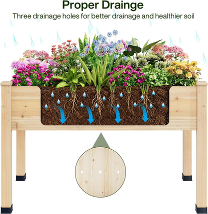 ZIENLIFE Wood Raised Garden Bed, 48x24x30in Elevated Wooden Planter Box with Legs Standing Growing Bed for Backyard, Patio, Balcony with Bed Liner, 200 Pound Capacity 2PCS