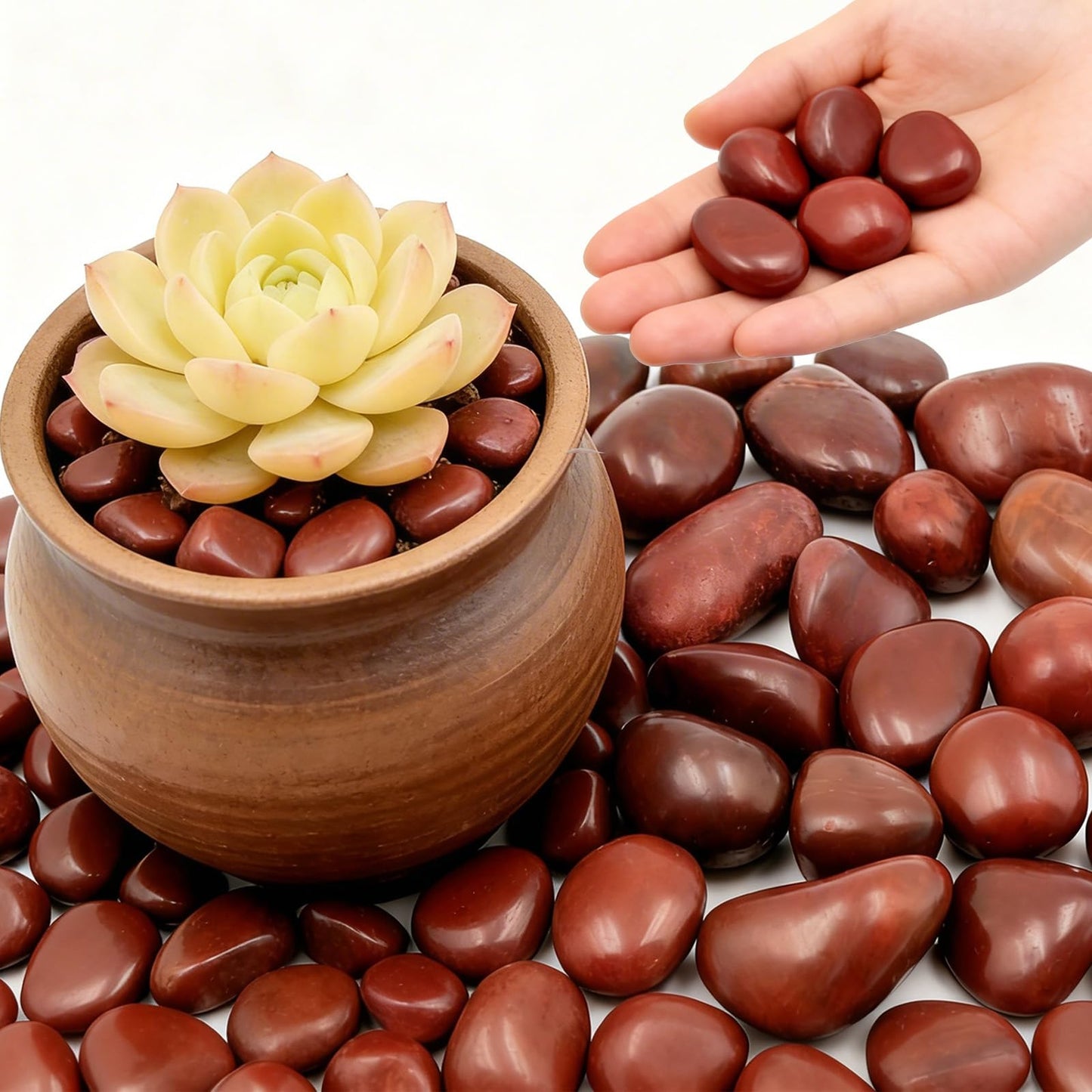 MENGDEWEI Red River Rocks Outdoor Landscaping- 1-2inch Polished Pebble for Plants- Garden Decorative Stones-Large Plant Rocks,Ideal for Aquarium, Home Decor-12LB
