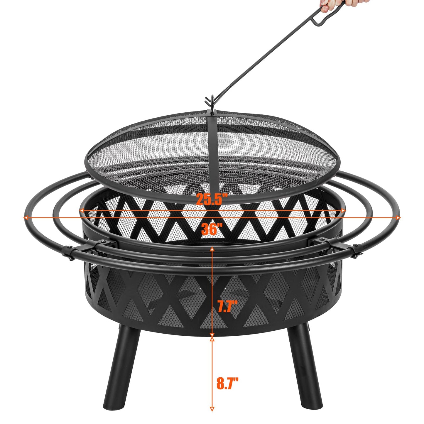 EcoNook 36 Inch Wood Burning Fire Pit with 2 Loops, Outdoor Fire Pit with Spark Screen & Fire Poker, Cross Weave Firepit for Outside Fireplace Bonfire for Yard,Patio, Garden