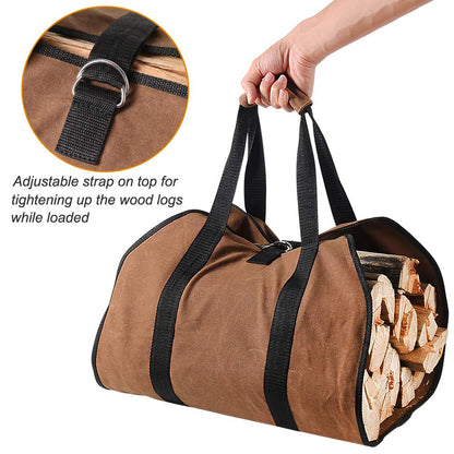 Tenn Well Firewood Carrier, 38in x 18in 16oz Waxed Canvas Log Carrier for Firewood, Wood Carrying Bag with Handles Securing Straps for Indoors Camping Trip, Gifts for Men Dad Husband (Brown)