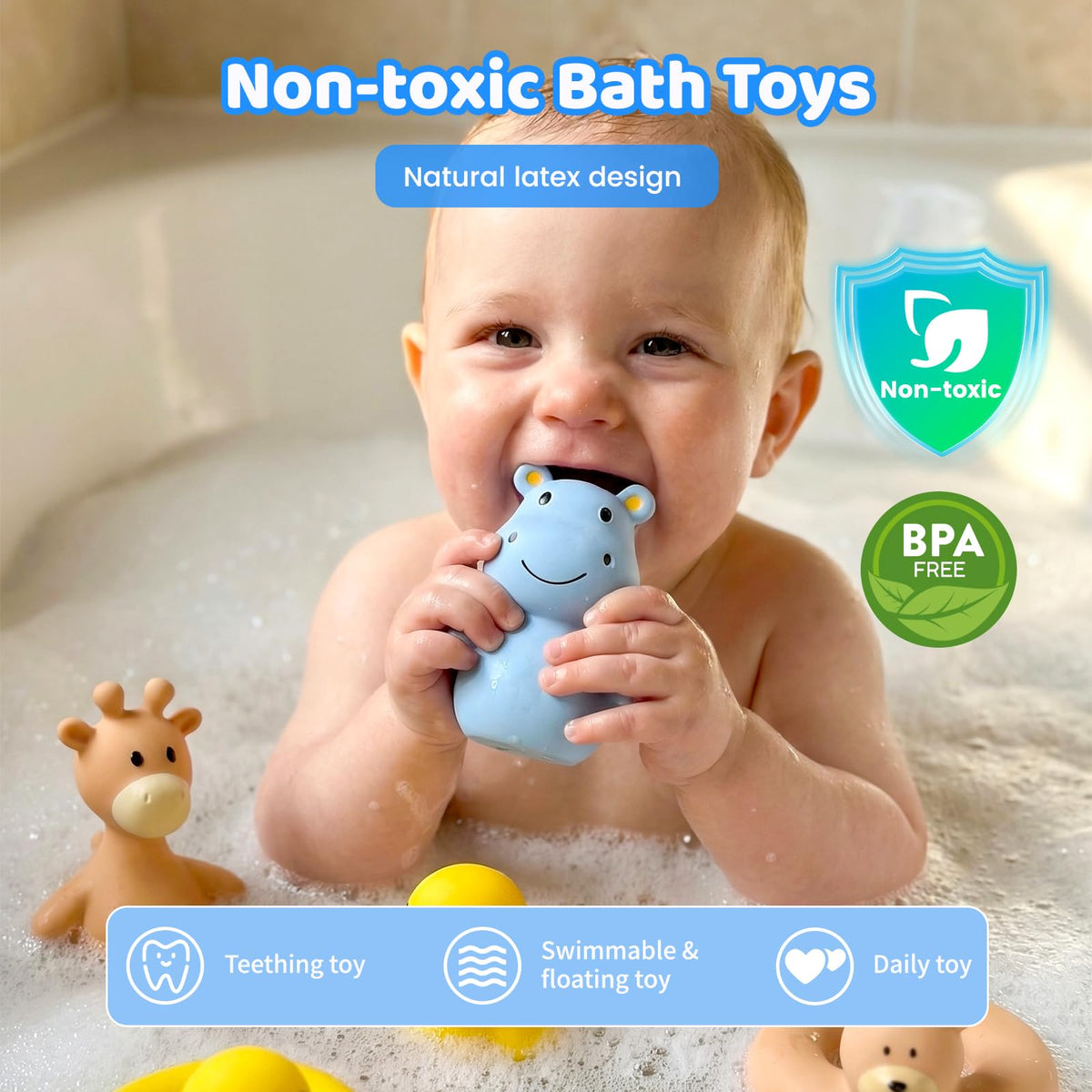 Tiny Marvels Baby Bath Toys for 6 Months & Up, Mold Free No Hole Bath Toys, BPA Free Floating Toddler Bath Toys, Safe Kids Bath Toys for Tub & Pool