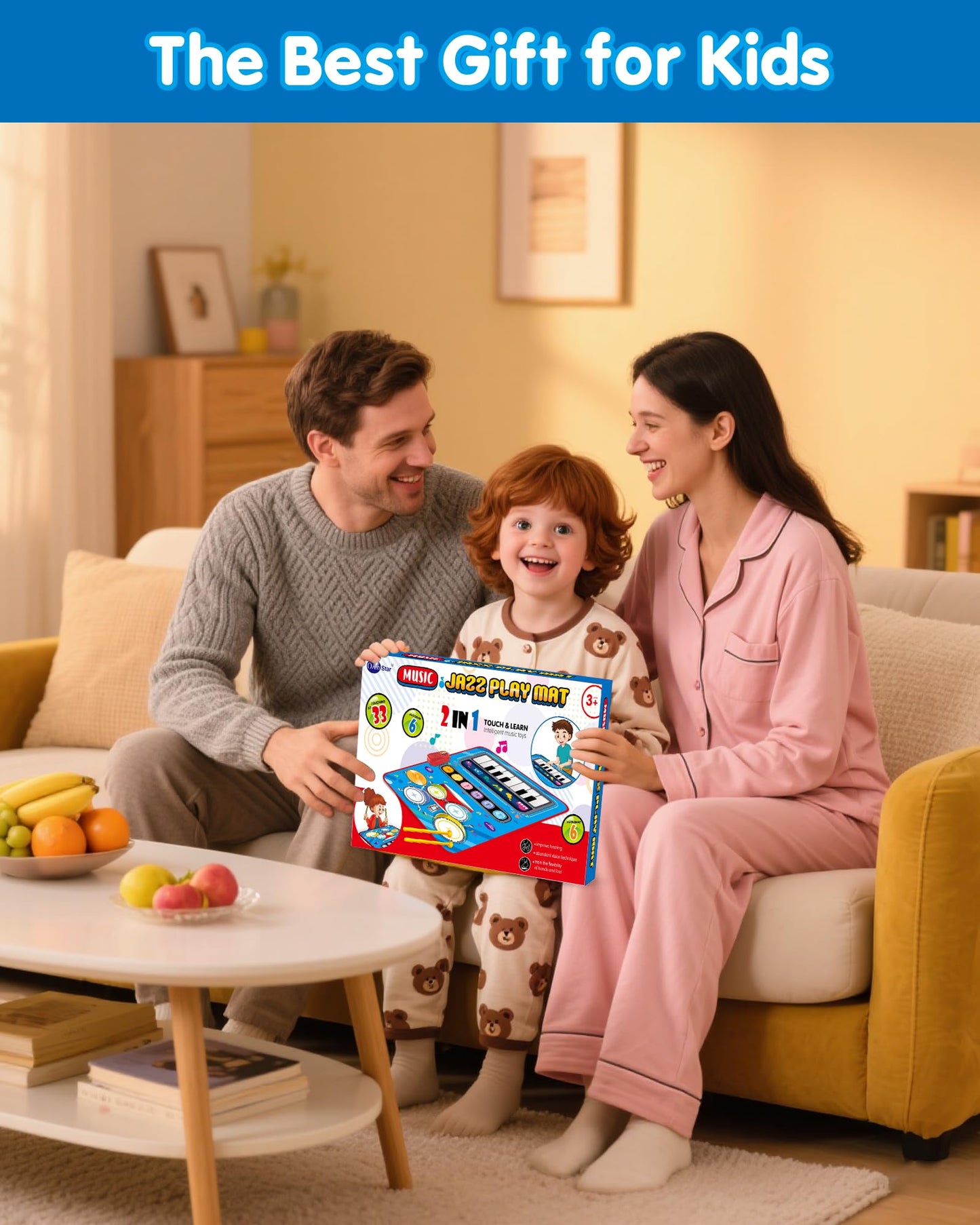 DQMOON Toys for 1 Year Old Boy Gifts, Baby Musical Mat with Piano & Drum, Adjustable Volume, 12-18 Months Toddler Toys, Christmas Birthday Easter Gifts for 1-2 Year Olds Boys Girls (Blue)