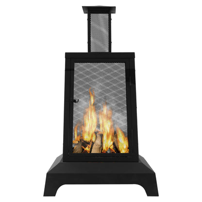 Walsport Chiminea Outdoor Fireplace, 43 Inch Wood Burning Fire Pit with Grill Grate and Spark Screen Cover, Outdoor Fire Pit for Patio, Backyard, Deck Porch and Camping, Black