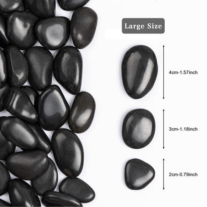 Ausluru 20 lbs Polished Black River Rocks, Natural Decorative Stones for Indoor Plants, Vases & Fish Tank, Includes 1 Engraved Inspirational Rock, 1-2 Inch Decorative Pebbles for Garden Landscaping