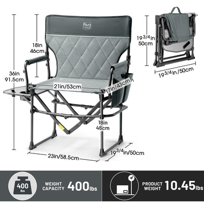 Timber Ridge Aluminum Camping Directors Chair with Side Table Pocket, Portable Folding Chair, Heavy Duty Lawn Chair for Fishing Trip Picnic Concert Outdoor 400lbs, Grey