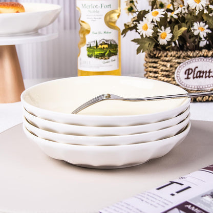 Anveena 8 Inch Porcelain Dinner Plates Set, Cream yellow Salad Serving Plates, Set of 6 - Microwave, Oven, Dishwasher Safe, Scratch-Resistant