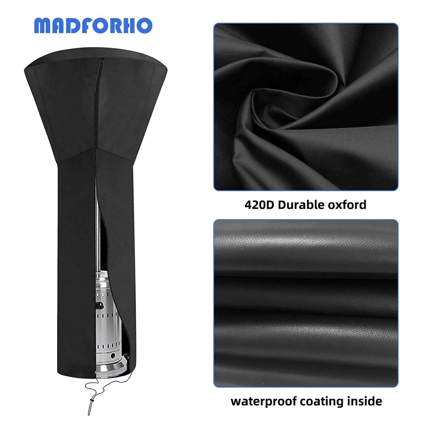ANSTROUT 420D Patio Heater Cover, Waterproof with Zipper, Outdoor Propane Heater Cover for Any Season, Large Size: 89'H x 33'Dx19'B (Black)