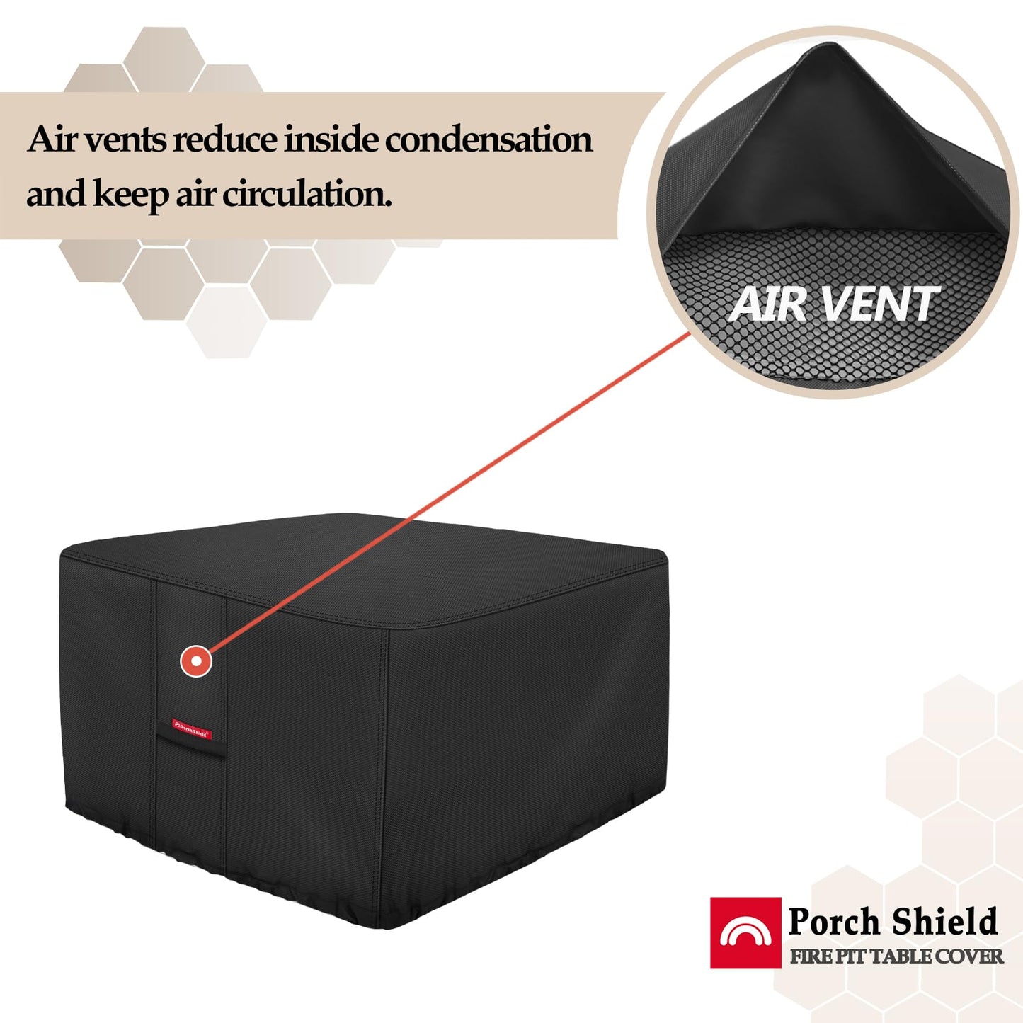 Porch Shield Fire Pit Cover - Waterproof 600D Heavy Duty Fade Resistant Square Patio Fire Pit Table Cover Black - 40 x 40 inch