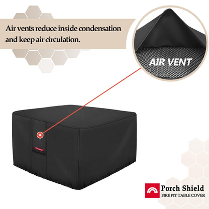 Porch Shield Fire Pit Cover - Waterproof 600D Heavy Duty Fade Resistant Square Patio Fire Pit Table Cover Black - 40 x 40 inch