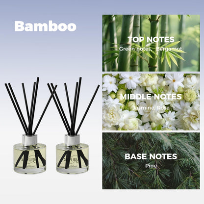 SILVURIA Reed Diffuser Set,2x100ml Bamboo Scented Oil Diffuser with 12 Reed Sticks,Long-Lasting Home & Office Fragrance for Living Room,Bedroom
