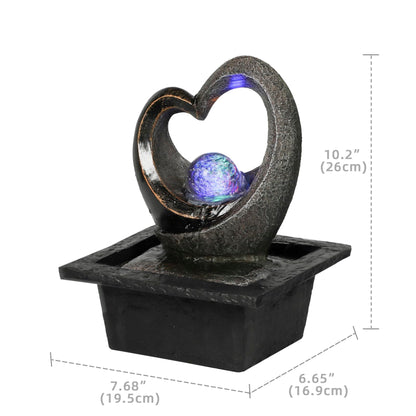 Ferrisland Tabletop Water Fountain, Zen Meditation Indoor Waterfall Fountain, Heart Shape Decoration with LED Light for Home Office Bedroom Relaxation Decor, Gift Ideas