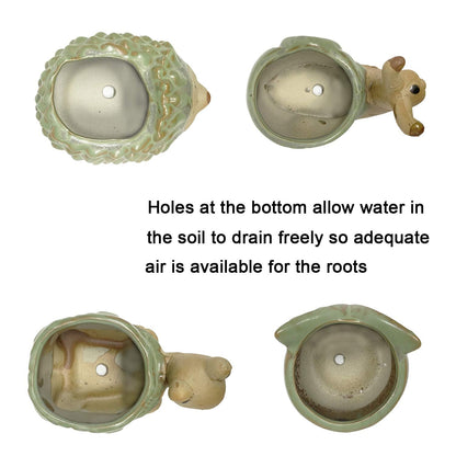 SUNSMIL Small Ceramic Succulent Pot with Drainage, Animal Succulent Planter, 4.4 Inch Flower Pots, for Flower, Cactus, Mini Succulent Plants, Indoor and Outdoor use, Set of 4 Garden Gift