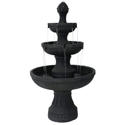 Sunnydaze Flower Blossom 43" Tiered Outdoor Water Fountain - 3-Tiered Outdoor Fountain for Garden, Patio, or Backyard - Black Finish
