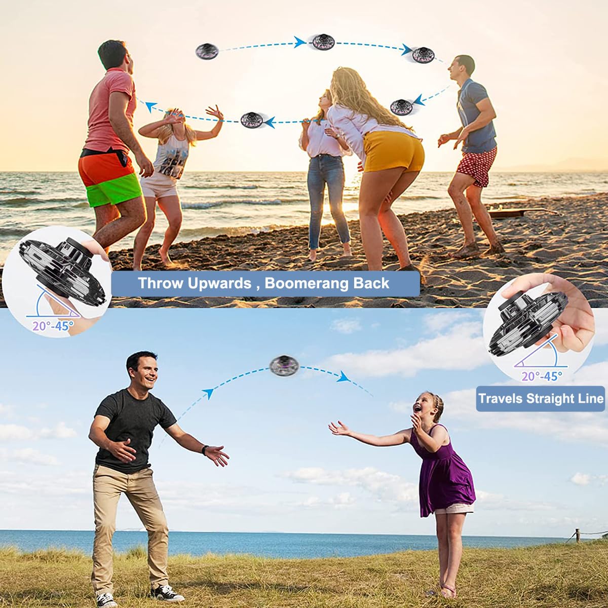 PEKOIU Flying I Fly Spinner, Fidget Spinner Flying Toys, Mini Fly UFO Hand Controlled Boomerang Drone, Cool Stuff Gadgets Gifts for Kids Boys Girls Teens 8 9 10+ Year Old Indoor Outdoor (Black)