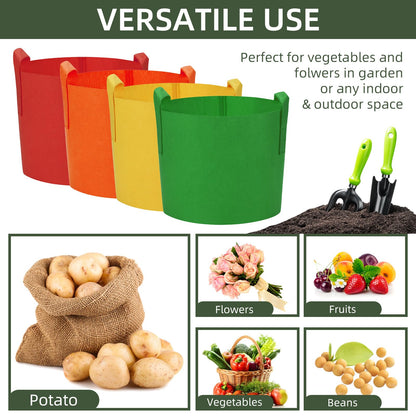 Ohiyoo 6 Pack 15 Gallon Grow Bags, Colorful Fabric Plant Pots with Handles, Garden 10 Gal Fabric Grow Pots, Vegetable Plant Growing Bags for Garden (15 Gallon)