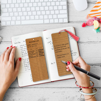 50 pcs Reading List Bookmarks with 50 Bookmark Tassels – 3x8 Inch Book Tracker and Reading Log Bulk Bookmarks for Book Lovers, Students, Teachers – Graduation Gifts, Back-to-School Supplies (Brown)