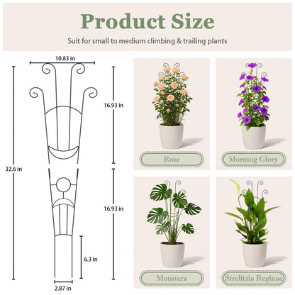 2 Pack 32.6'' Taller Plant Trellis for Climbing Plants Indoors & Outdoor, Garden Metal Trellis Plant Support for Potted Plants, Houseplants, Flowers Vine, Ivy, Pothos, Monstera