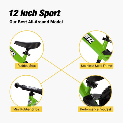 Strider 12 Sport No-Pedal Balance Bike, For 18 mos.- 5 years, Green