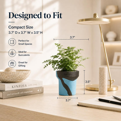 ONE ART Modern Planter Pot, Stone & Recycled Ocean Plastic, Frost Proof Indoor Outdoor Plant Pot for Succulents Flowers Herbs, Unique Hand-Finished Pattern, Lightweight Minimalist Decor (Small)