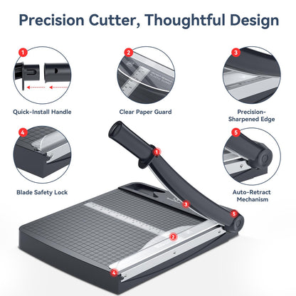 12 Inch Heavy Duty Paper Cutter, Guillotine Paper Cutter & Paper Trimmer, 12-16 Sheets Capacity Paper Cutting Board for Classroom, Crafting, Cardstock Gray
