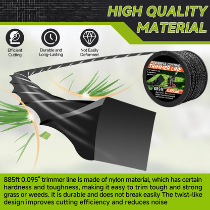 GeekNi 885ft 0.095" for Black Diamond Trimmer Line Heavy Duty Professional Twisted Weed Wacker String Spiral Trimmer Line Spool with Cutter for Echo Trimmers Line 330095073