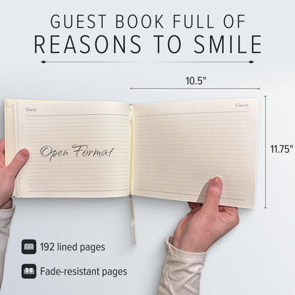 Gallery Leather Guest Book - Great for Wedding, Reception, Baby and Bridal Shower, Birthday Party and Vacation Home - 192 Lined Pages to Sign In, add Polaroid Photo - Hardcover 9x7" - Acadia Black