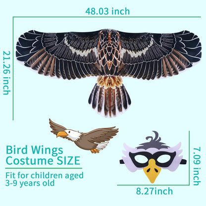 Creatoy Bird-Wings-Costume Kids Dress Up Wings for Play Boys Girls Eagle Owl Parrot Hawk Pretend Play Bird Party Supplies Halloween Favors