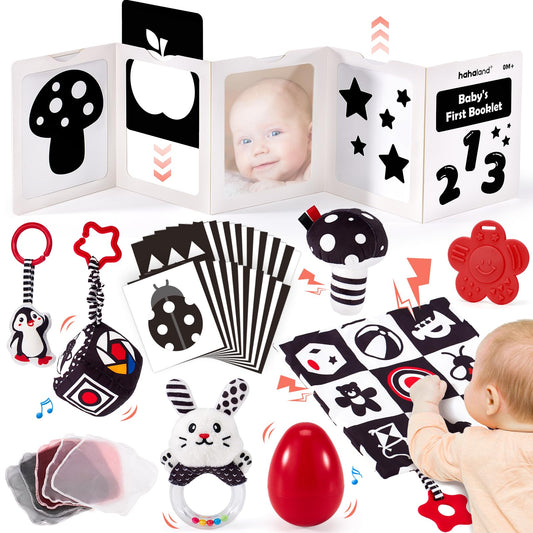 hahaland High Contrast Baby Toys for Newborn - Infant Baby Black and White Sensory Newborn Toys for Brain Development Montessori Tummy Time Toy for 0 3 6 Months
