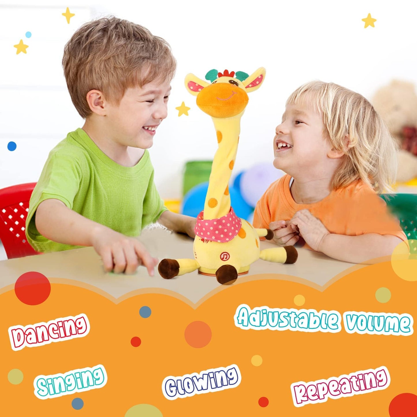 MILEGI Dancing Talking Giraffe Toy, Singing Musical Giraffe Plush Tummy Time Toys with Volume Adjustment, 10 Children's Songs Light Up Toys, Repeating What You Say, Baby Toys for Boys Girls