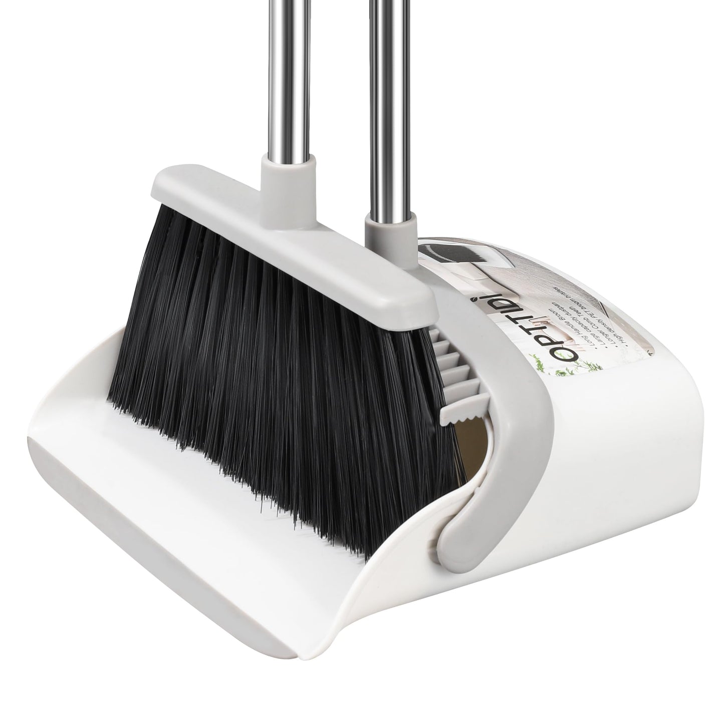 OPTTIDI Broom with Dustpan Combo Set, Hand Broom and Dustpan Set for Sweeping Indoor Angle Broom for Home Office Kitchen Lobby Floor Pet Hair Indoor&Outdoor Cleaning (White&Gray)