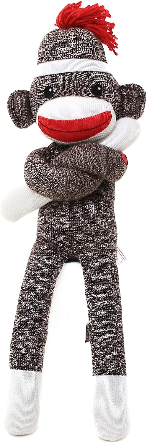 Made By Aliens Adorable Sock Monkey, The Original Traditional Hand Knitted Stuffed Animal Toy Gift-for Kids, Babies, Teens, Girls and Boys Baby Doll Present Puppet (20" Brown)