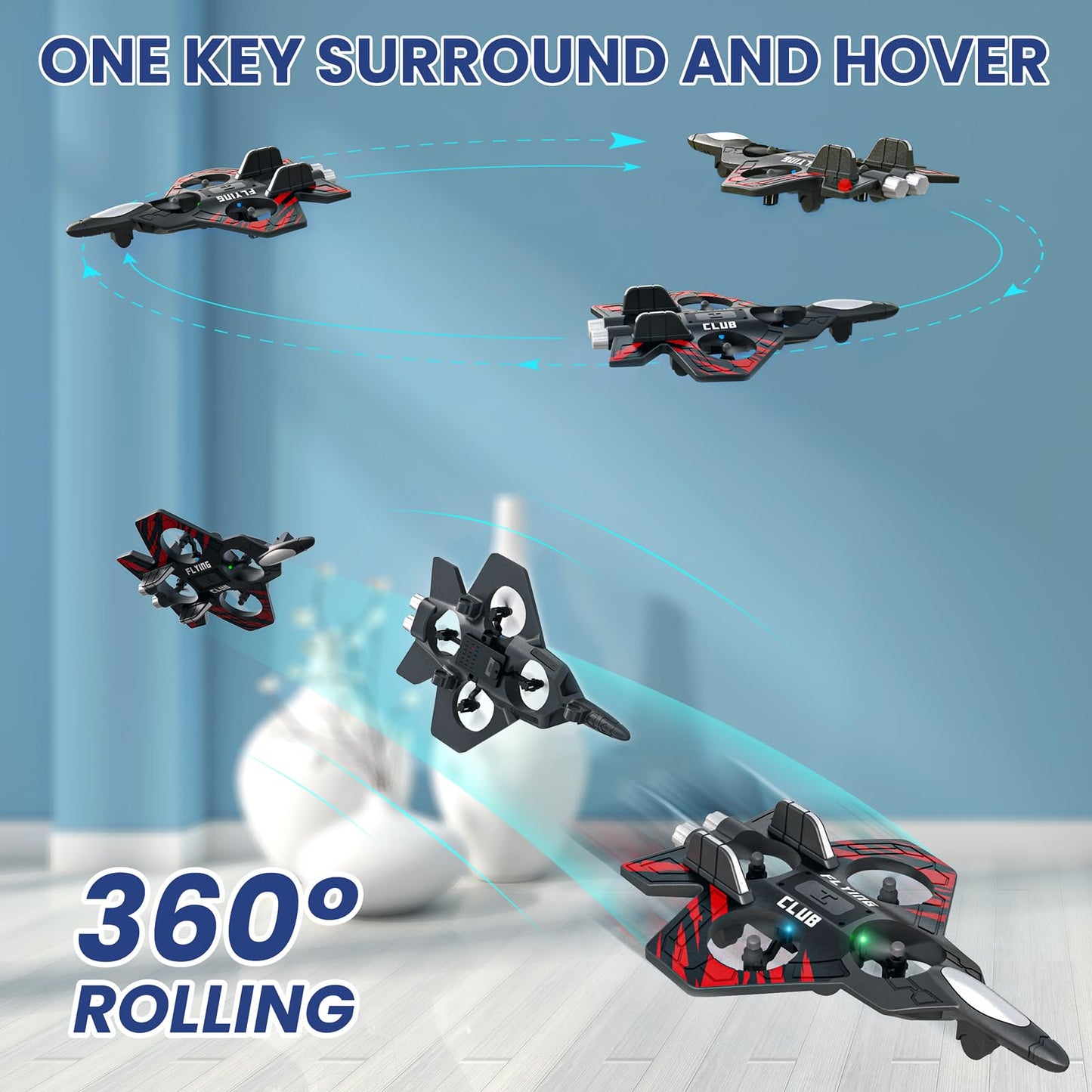 Epstur RC Plane - RC Airplane Fighter, Foam Remote Control Airplanes, RC Plane Fighter Jet with Auto Hover, Headless Mode 3D Flip Colorful LED Lights & 3 Batteries Remote Control Fighter