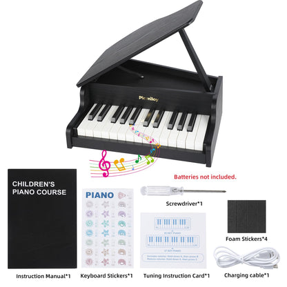 PLAMILOY Kids Piano, Toddler 25-Keys (Grand) Wooden Digital Keyboard Piano, First Instrument Toy for Baby Beginner 3 Ages+, Surprise Educational Early Learning Birthday Gift for Boys Girls