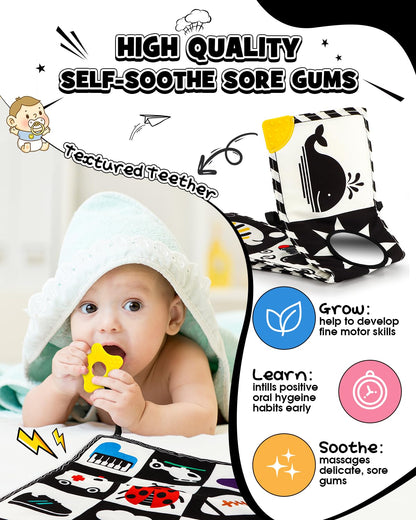 Baobrava 3 PCS Black and White High Contrast Baby Toys for Newborn, Montessori Toy Sensory Infant Tummy Time Toy Baby Essentials 0-6-12 Months Gifts