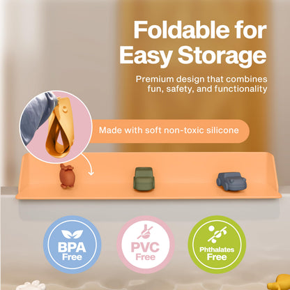 Little Splasher Original PlayPad, Bathtub Splash Guard Play Shelf - Toy Tray Caddy Holder Storage - Suction Cups Attach to Bath Tub - No Mess Water Spill in Bathroom for Toddlers Kids Baby (Orange)