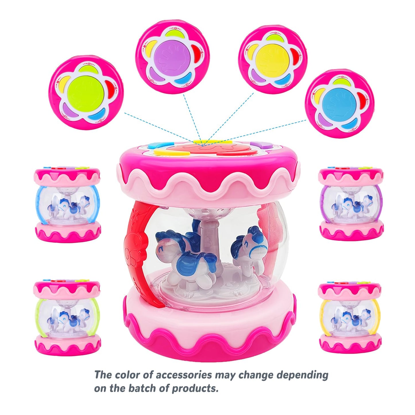 LDRYWW Baby Girl Toys 18+ Months Hand Drum Rotating Musical Light Up Sensory Activity Crawling Toys 2 3+ Year Old Infant Girls Baby Gifts (Pink)