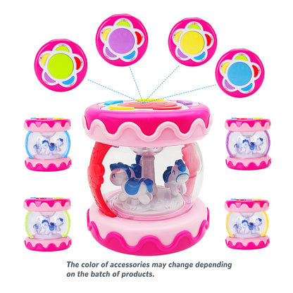LDRYWW Baby Girl Toys 18+ Months Hand Drum Rotating Musical Light Up Sensory Activity Crawling Toys 2 3+ Year Old Infant Girls Baby Gifts (Pink)