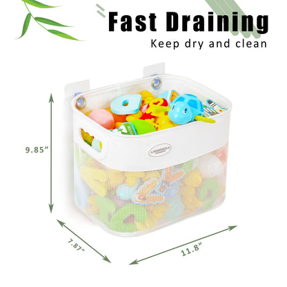 Ligereza Quick Scoop Baby Mesh Bath Toy Storage, 2x Capacity & Large Opening Bath Toy Organizer Baby Bath Gift Bathtub Toy Holder, Toy Storage For Toddlers (White)