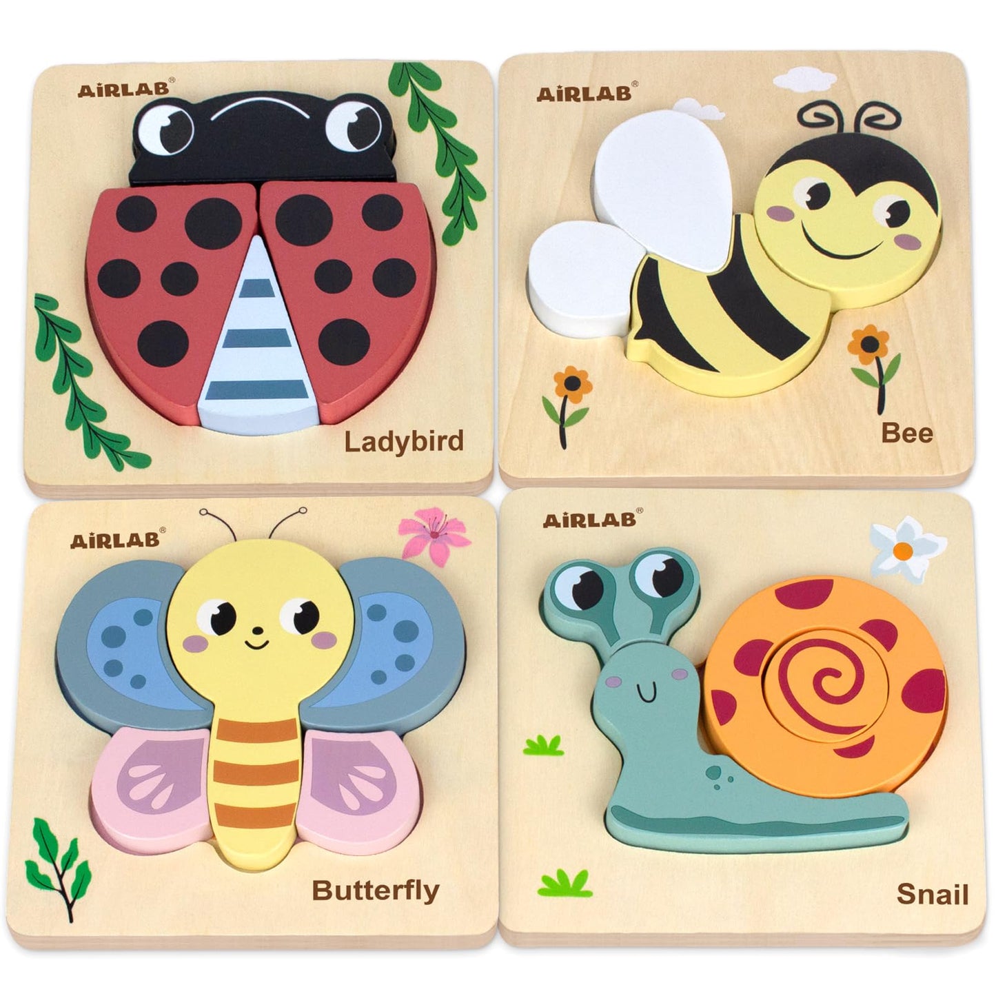 Wooden Toddlers Puzzles Animals Shape Puzzle Educational Toys Gift for Boys Girls Baby Travel Daycare Portable Toy with Drawstring Bag Pack of 4