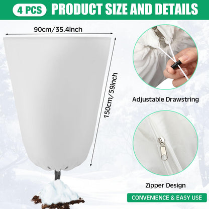 Vincreem 4 Pcs Plant Covers Freeze Protection 35.4" x 59" Winter Frost Blankets for Outdoor Plants with Zipper Drawstring Frost Cloth Freeze Covers Warm Shrub Jacket for Fruit Tree Potted(White)